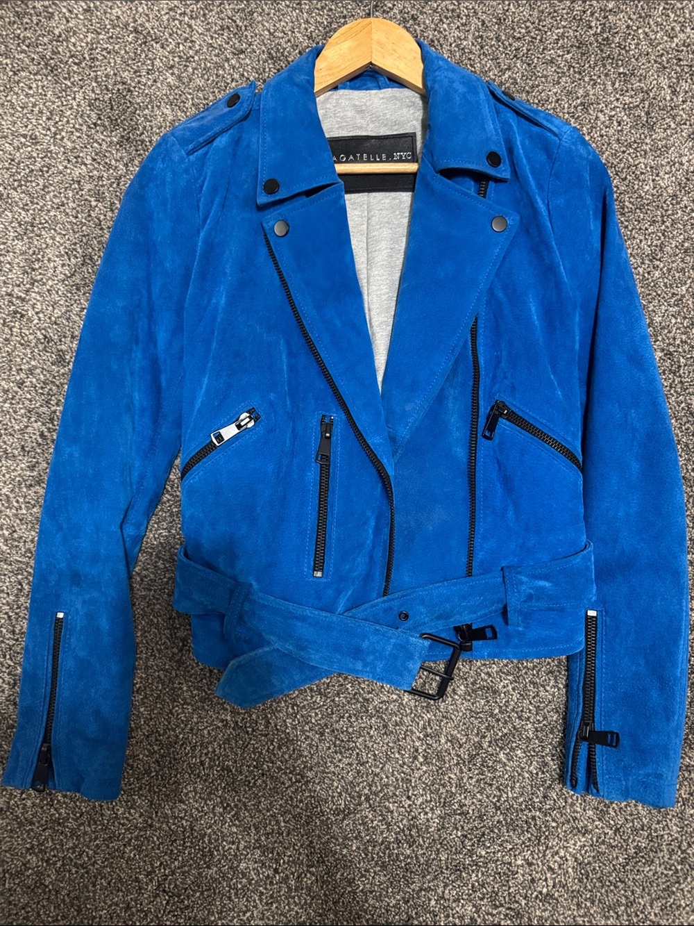 bagatelle Vibrant Blue Suede Biker Jacket - Women's